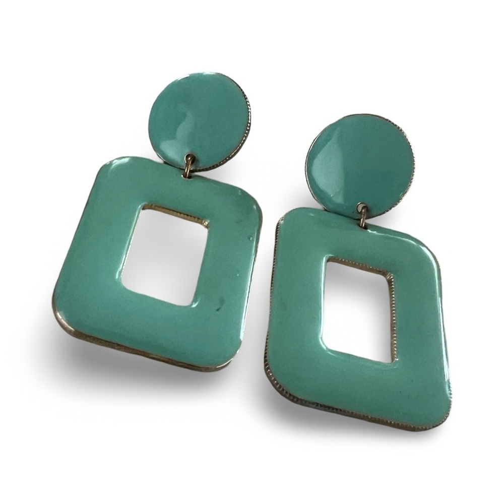 Gloss Enamel Turquoise Blue Earrings gold-tone - Picture 4 of 4